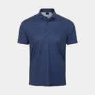A short-sleeve polo shirt in dark Halo blue with a dense, small white micro-pattern across the entire fabric, shown on a light gray background.