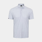 A short-sleeve polo shirt with a light Micro-Chip gray and white micro-pattern, shown on a neutral light gray background.