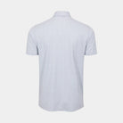 A short-sleeve polo shirt shown from the back, featuring a light Micro-Chip gray and white micro-pattern, set against a solid light gray background.