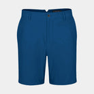 A pair of men's Montecarlo Blue golf shorts with a button closure and belt loops, shown against a light gray background.